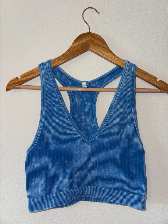 Zenana Outfitters Tops - L/XL Zenana Blue Ribbed Racerback Crop Top